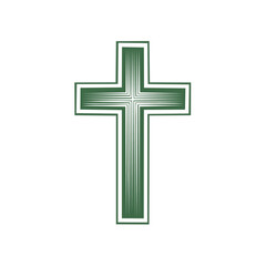 Stylized Green Christian Cross on Black Background - Religious Symbol Icon