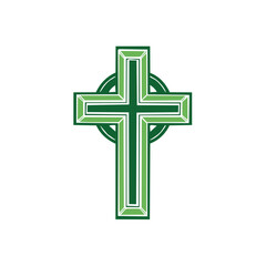 Green Celtic Cross Symbol on Black Background for Religious Designs