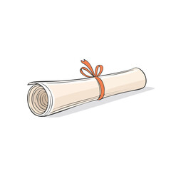 Rolled document tied with a ribbon, cartoon illustration representing a certificate or diploma, in light colors on a black background
