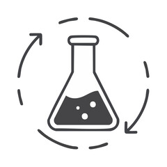 Laboratory flask icon with liquid and circular arrow for science research and chemistry