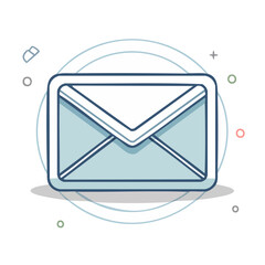 Stylized Email Envelope Icon, Modern Communication, Blue, White, and Dark Blue Colors, Isolated on Black