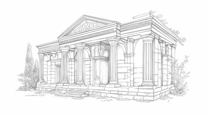 Architectural sketch of a classical style building.