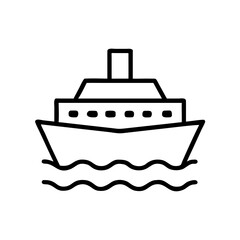 Cruise ship icon with waves in minimal linear style  