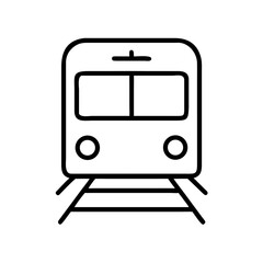 Train icon illustration depicting a front view on rail tracks  