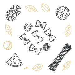 Minimal Line Art Pasta Icons Italian Food Vector Illustration