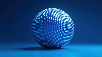 Blue textured spherical object with abstract digital surface, 3D render of futuristic tech element