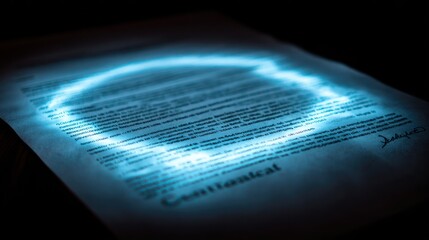 Contract illuminated by a blue glow
