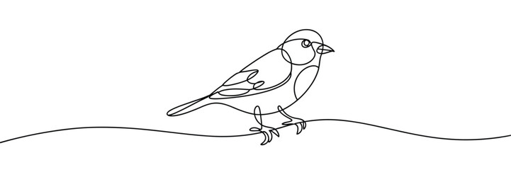 Elegant single line drawing of a small bird perched on a delicate wavy line