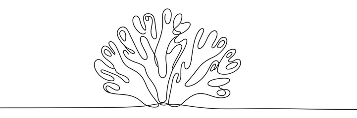 Abstract single line drawing of a branching coral reef structure on white background