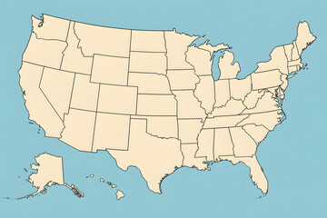 Blank Map of the United States with State Borders &ndash; No Text, Clean Geography Outline