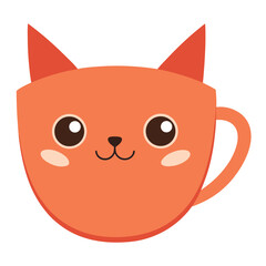 Cute cup in the shape of cat's head vector icon on white background.