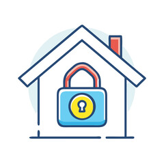 House with Padlock Icon. Home Security, Property Protection, and Insurance Concept Vector.