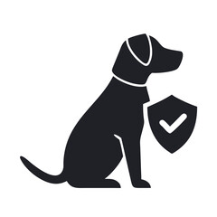 Dog with Shield and Check Mark Icon. Pet Insurance, Animal Safety, or Vet Protection Vector.