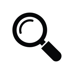 Simple black magnifying glass icon on a white background representing search