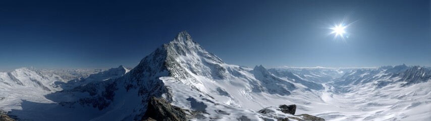 Stunning 360 degrees hdr panorama of majestic snow-capped mountains in nature's embrace