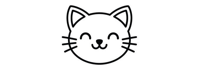 Cute cartoon cat face with closed eyes and whiskers in simple line art style