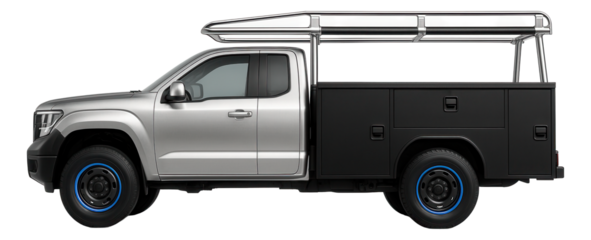 Utility pickup with side toolboxes and a ladder rack