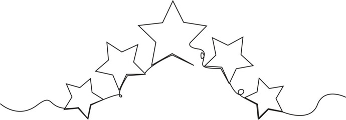 Continuous one line composition with stars. Hand drawing continues one single line. Vector stock illustration isolated on transparent background for invitation, card, presentation, frame or border.