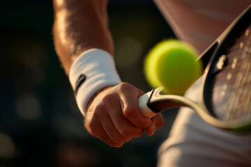 Tennis Player Holding Racket In Low Light