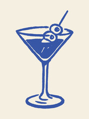 Cocktail glass sketch naive hand drawn style vector illustration