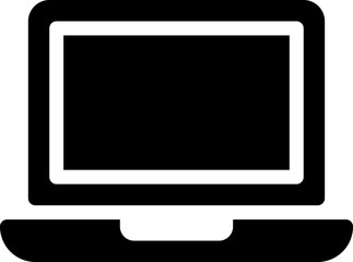 Black laptop silhouette icon symbolizing digital technology, online business webinars, and e-learning courses