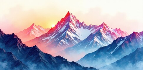Abstract mountain range watercolor, line art pattern , illustration, hills, insta