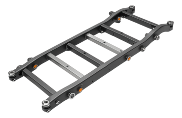 Ladder frame chassis with exposed cross members and mounting points