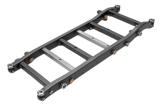 Ladder frame chassis with exposed cross members and mounting points