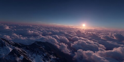 Stunning 360 degrees hdr panoramic view of sunset over majestic mountain landscape