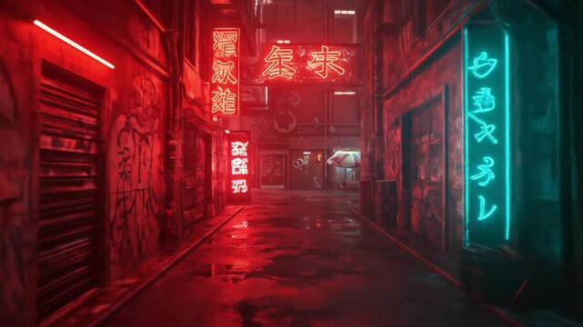 Neon alleyway scene night