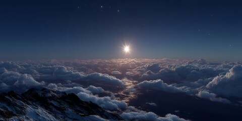 Stunning 360 degrees hdr panorama of clouds and moonlight above mountains at night