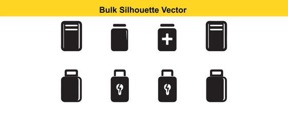 Black Silhouette Vector Icons of Pill Bottles, Medicine and Supplements