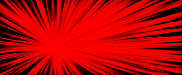 Explosive red light rays, radiate lines burst effect. Sunburst beams, dynamic red streaks background for speed power sport, heat weather, sci-fi and technology, comic manga art. Vector illustration © artyway