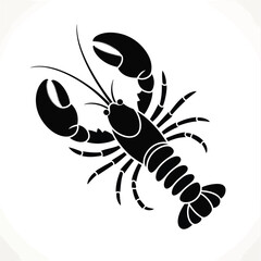 Obraz premium Black silhouette of a lobster with claws and segmented tail on a white background