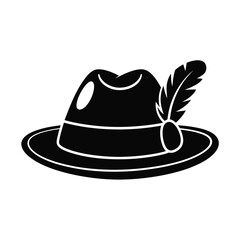 Black silhouette of a fedora hat adorned with a feather and band