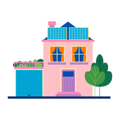 Vector illustration of urban and suburban buildings, real estate and architecture.