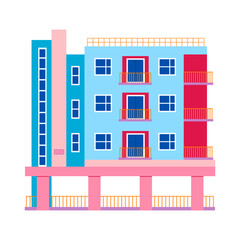 Vector illustration of urban and suburban buildings, real estate and architecture.