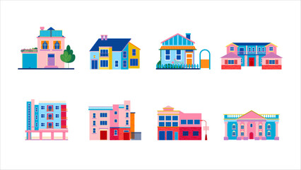 ector Illustration Collection of Urban and Suburban Buildings, Real Estate, and Architecture