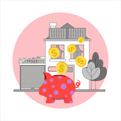 Vector illustration of urban and suburban buildings, real estate and architecture.