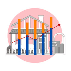 Vector illustration of urban and suburban buildings, real estate and architecture.