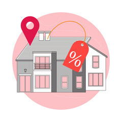 Vector illustration of urban and suburban buildings, real estate and architecture.