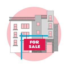 Vector illustration of urban and suburban buildings, real estate and architecture.