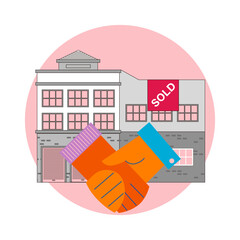 Vector illustration of urban and suburban buildings, real estate and architecture.