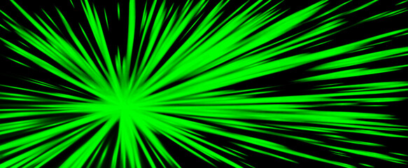 Explosive green light rays, radiate lines burst effect. Cyber burst beams, dynamic streaks background for speed power sport, science, sci-fi and technology, comic manga art. Vector illustration