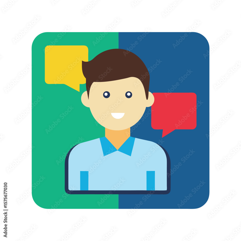 Poster man icon with speech bubbles for communication and feedback concept
