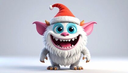 Cute cartoon monster wearing Santa hat