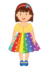 Cute girl with rainbow colour dress