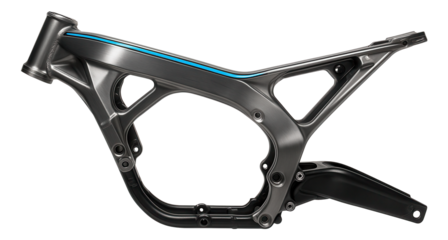 Aluminum perimeter motorcycle frame with integrated engine mounts and angular lines