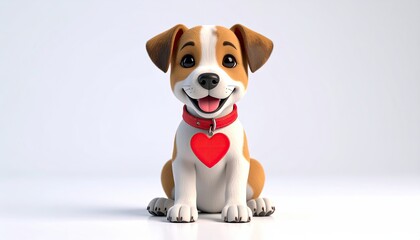 Cute cartoon puppy with heart collar