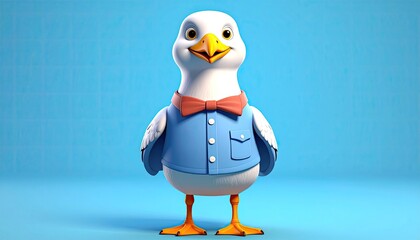 Cute cartoon seagull dressed up